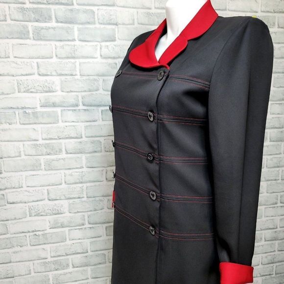 Mary McFadden Womens 12 Black Red Double Breasted Wrap Career Casual Dress Y2K - Picture 7 of 9